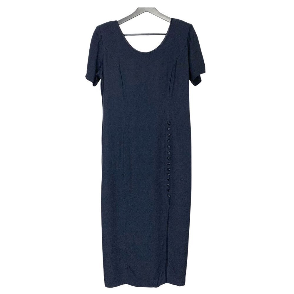 Vintage 90s Black Criss Cross Bow Back Midi Dress Large